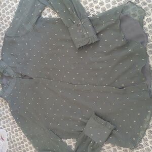 Ann Taylor Sage Blouse with Ruffle Accents